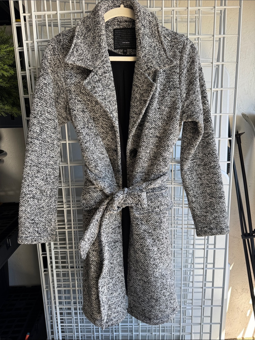 Steve Madden Gray Textured Belted Trench Coat